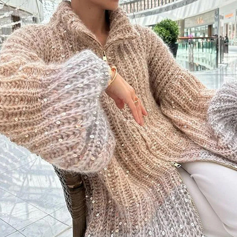 Pullover aus Strick mit einfarbigen Pailletten 